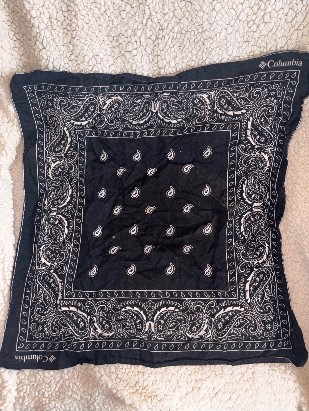 Columbia Black Paisley Bandana 100% Cotton Logo Handkerchief Scarf Made India